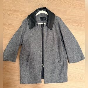 Isabel Marant Herringbone Tweed Wool Cocoon Car Coat w/ Leather Collar Size 1